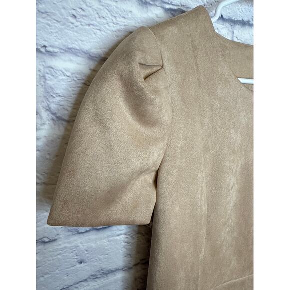 Calvin Klein Taupe Tan Faux Suede Short Sleeve midid Career Dress Size 12 NWT - Picture 2 of 6